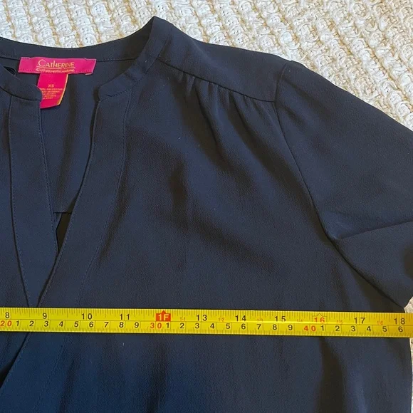 Catherine Malandrino designer Navy Blue v neck High Low blouse Top Sz xs - Picture 7 of 11